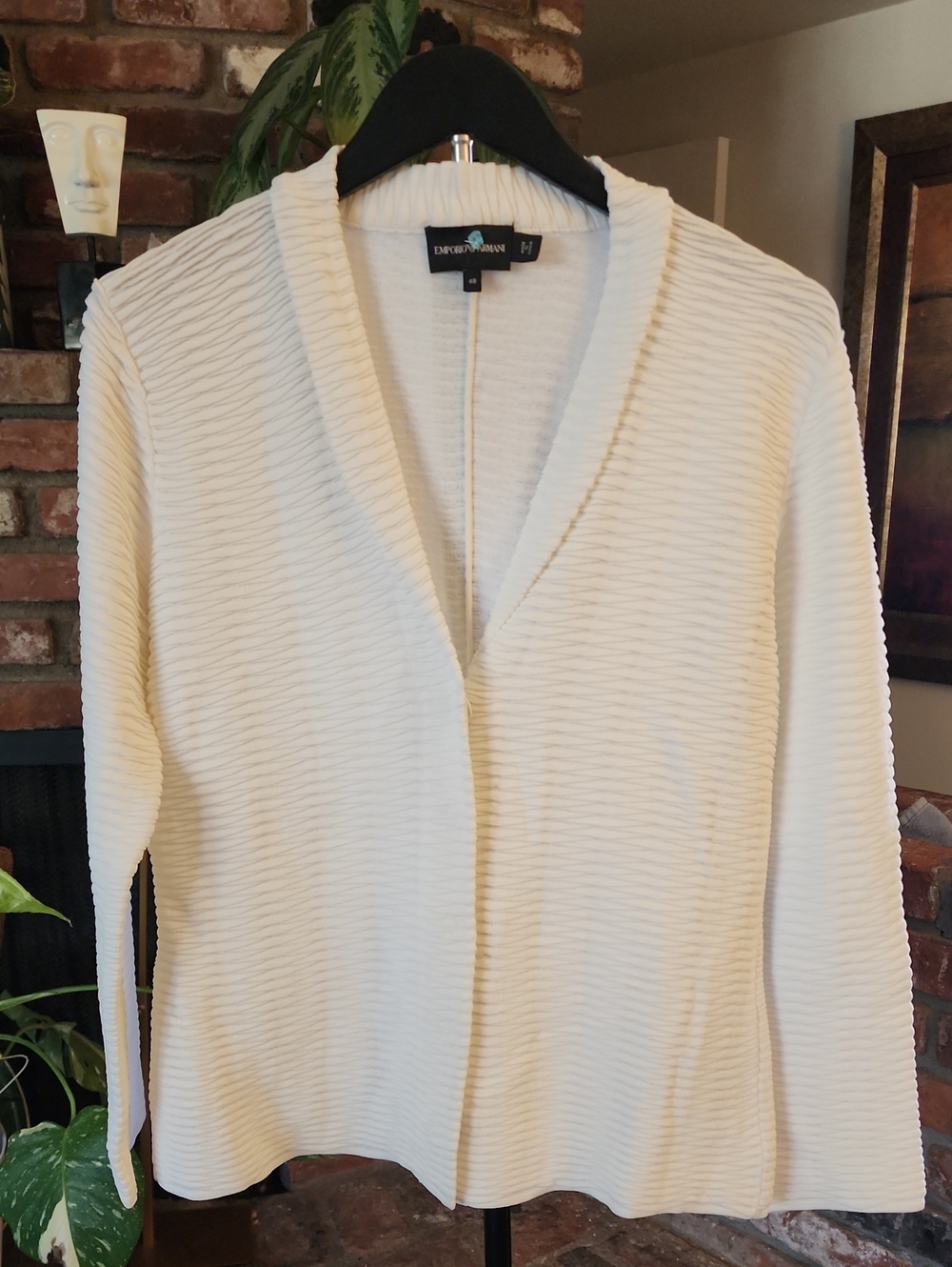 Emporio Armani Women’s Cream Textured Open-Front Cardigan Sweater